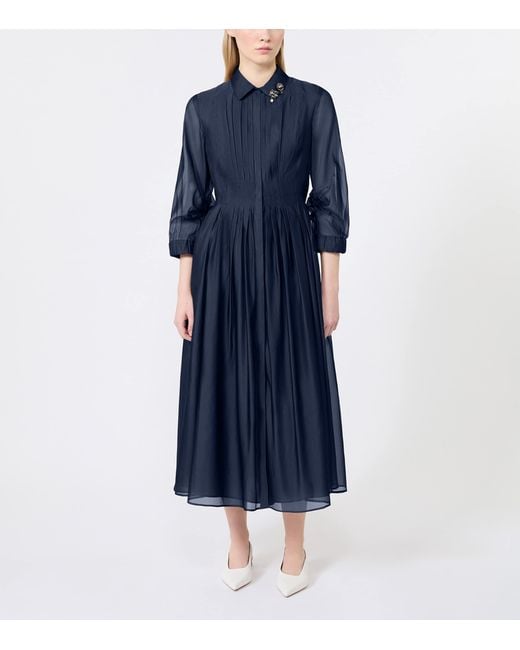 Max Mara Blue Silk-Blend Midi Shirt Dress