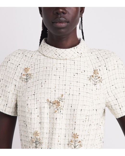 Huishan Zhang White Tweed Genevieve Midi Dress