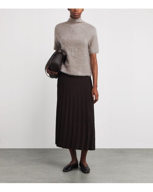 Soft Goat Gray Brushed Cashmere Short-Sleeve Sweater