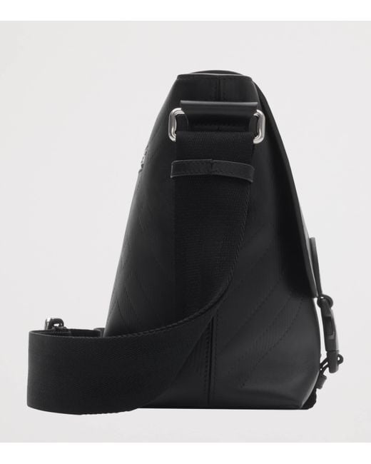Burberry Black Leather Embossed Messenger Bag for men
