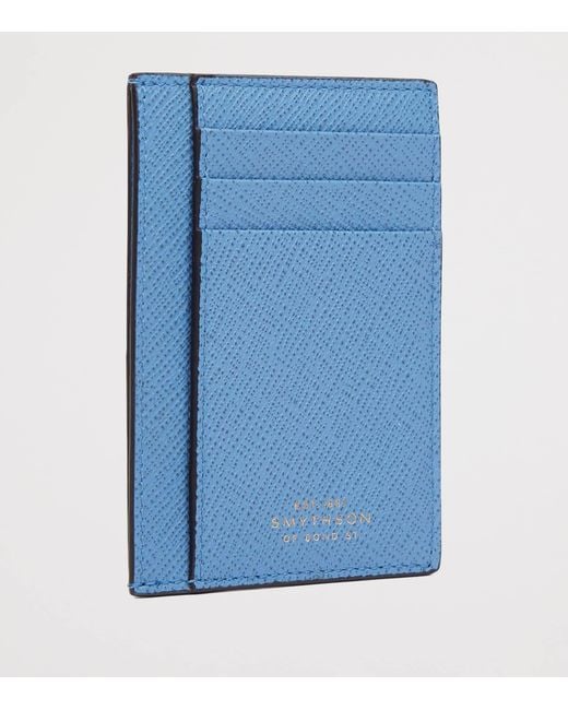 Smythson Blue Panama Leather Compact Card Holder for men