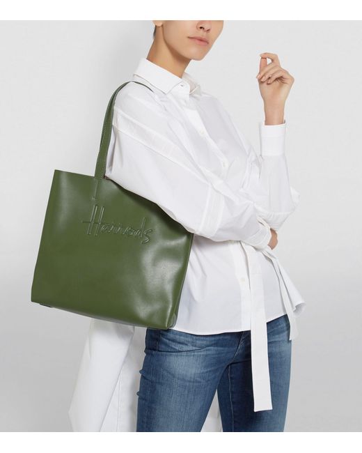 Harrods Green Medium Leather Kensington Tote Bag