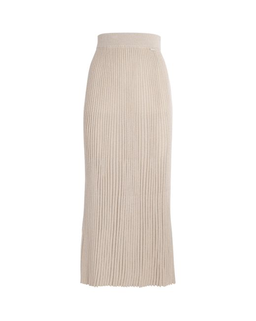 Kiton Natural Wool-Blend Shimmer Midi Skirt