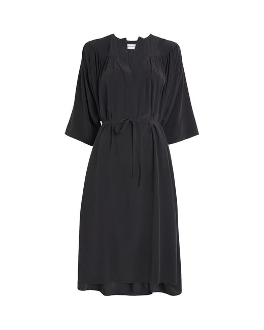 Yves Salomon Black Silk Crepe Midi Dress