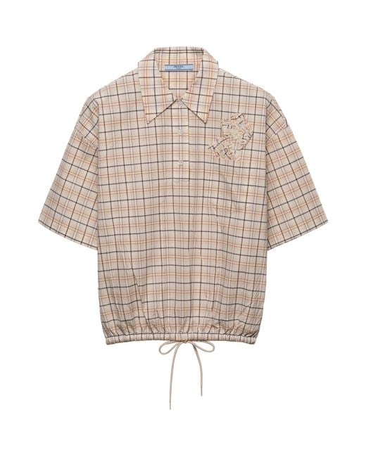 Prada Natural Cotton Embroidered Check Shirt for men