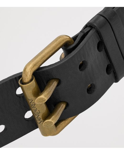 Saint Laurent Black Calfskin Motorcycle Buckle Belt