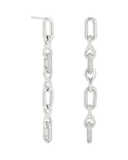 Astrid & Miyu White Rhodium-Plated Pavé Chain Link Drop Stud Earrings