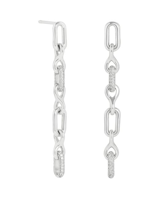 Astrid & Miyu White Rhodium-Plated Pavé Chain Link Drop Stud Earrings