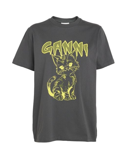 Ganni Gray Cat Print T-Shirt