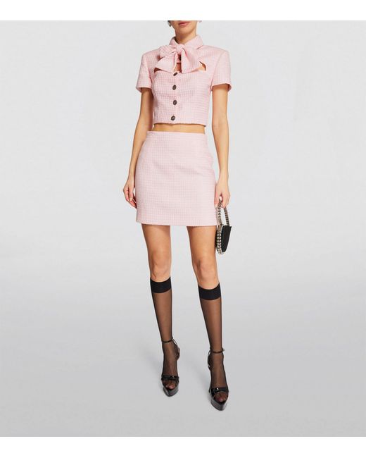 Alessandra Rich Pink Tweed Embellished Cropped Jacket