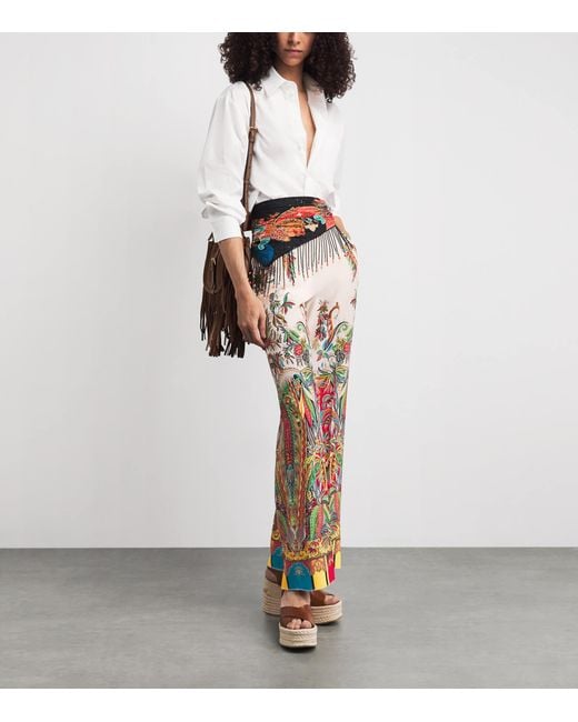 Etro White Silk Paisley Tailored Trousers