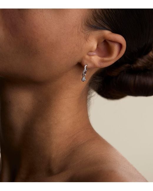 Astrid & Miyu White Rhodium-Plated Sterling And Cubic Zirconia Ripple Huggie Earrings