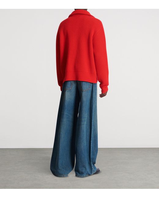 Balmain Red Virgin Wool Half-Zip Sweatshirt for men