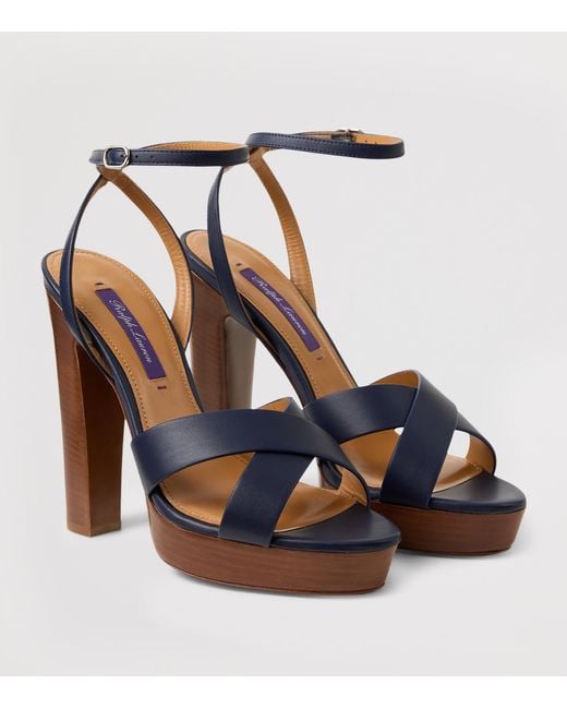 Ralph Lauren Blue Calfskin Cleary Platform Sandals 125