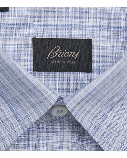 Brioni Blue Cotton Check Shirt for men