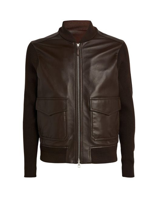 Dunhill Brown Leather-wool Bomber Jacket for men