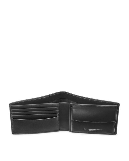 Aspinal Black Leather Bifold Coin Wallet for men