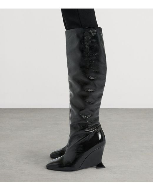 Balmain Black Leather Wedge Ankle Boots