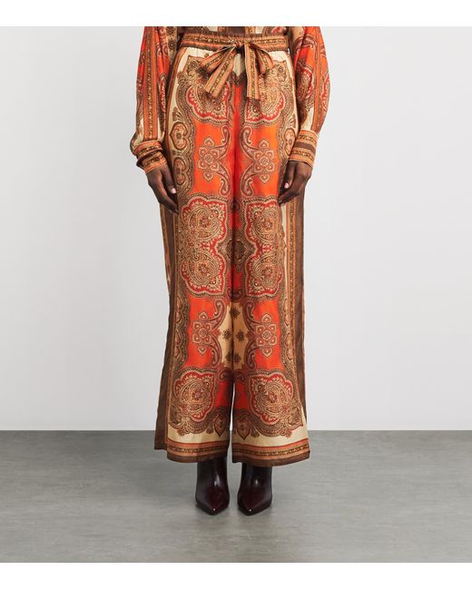 Zimmermann Orange Silk Mahon Wide-Leg Trousers