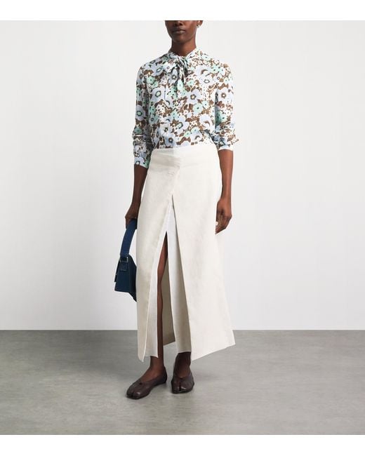 Tory Burch White Printed Tie-Neck Blouse