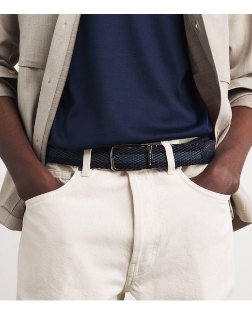 Paul & Shark Blue Cotton-Leather Woven Reversible Belt for men