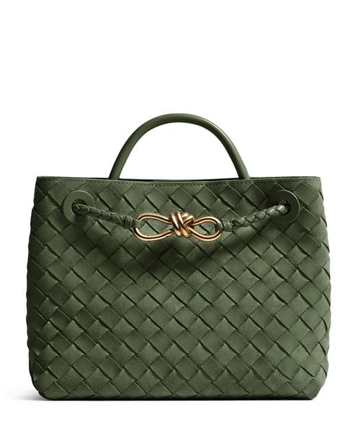 Bottega Veneta Green Small Suede Andiamo Top-Handle Bag