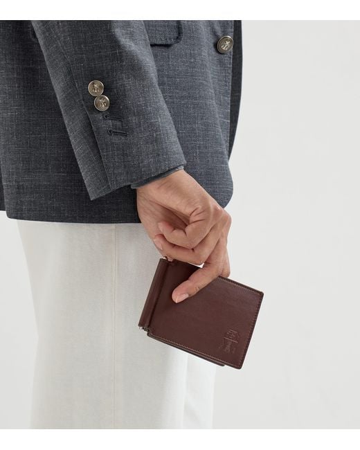 Brunello Cucinelli Purple Leather Money Clip Wallet for men