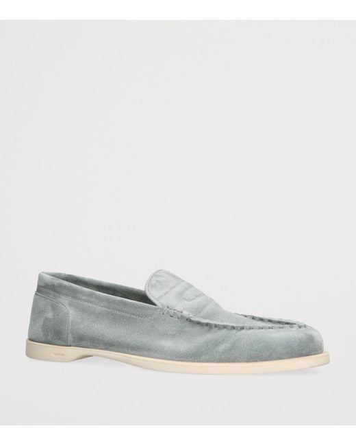 John Lobb Gray Suede Pace Loafers for men
