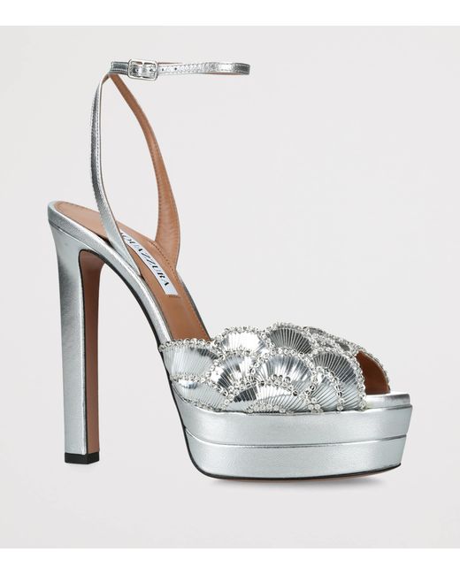 Aquazzura White Leather Ce Soir Heeled Sandals 130