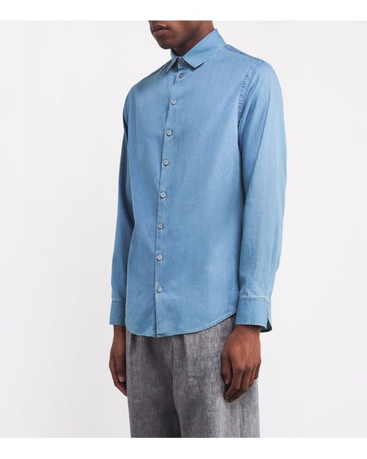 Giorgio Armani Blue Cotton Long-Sleeve Shirt for men