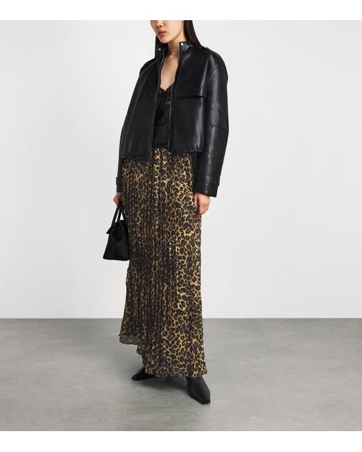 Toccin Natural Chiffon Leopard Pleated Dillon Midi Skirt
