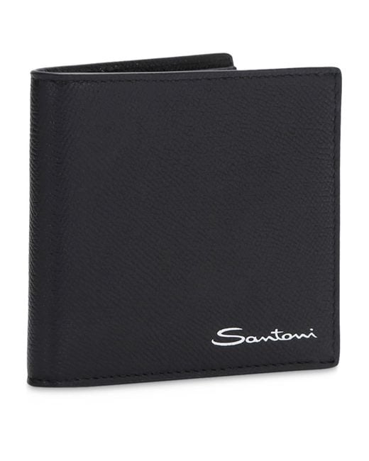 Santoni Black Textured Leather Wallet for men