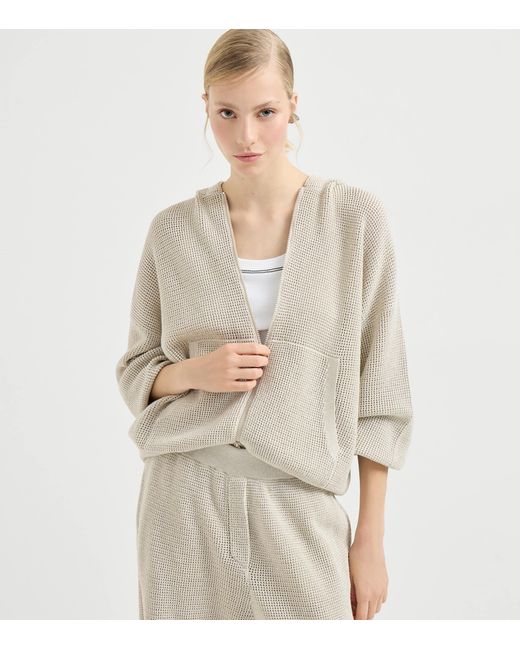 Brunello Cucinelli White Cotton-Blend Knitted Hoodie