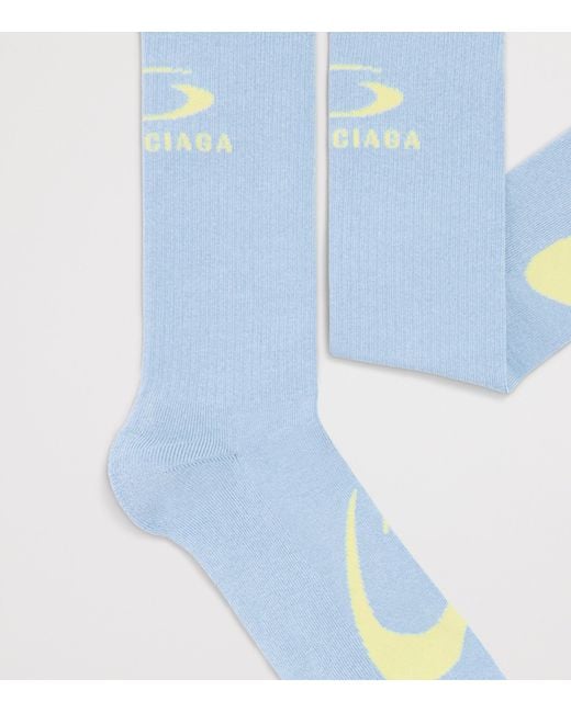 Balenciaga Blue Cotton-Blend Logo Socks for men