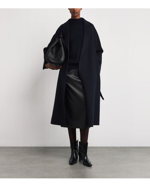 Max Mara Blue Virgin Wool Midi Wrap Coat