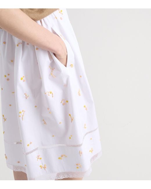 Prada White Cotton Poplin Embroidered Midi Skirt