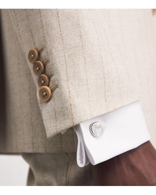 Deakin & Francis Natural Sterling Mother-Of-Pearl Round Cufflinks for men