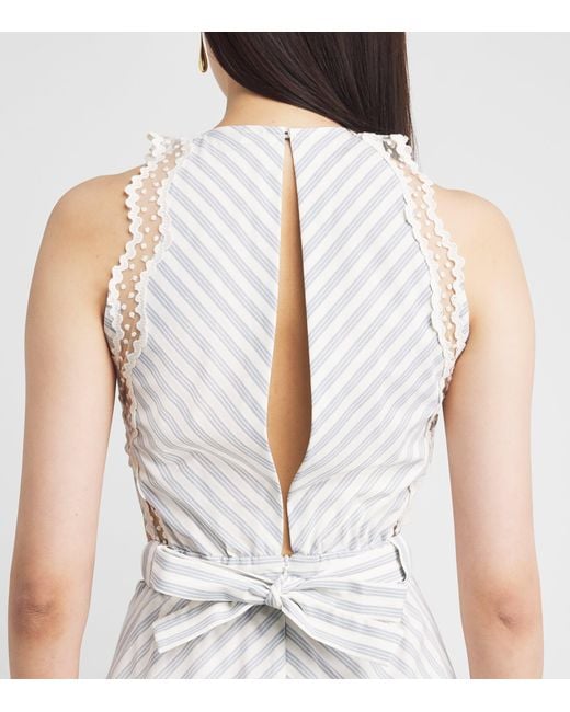 Sandro White Cotton Stripe Embroidered Midi Dress