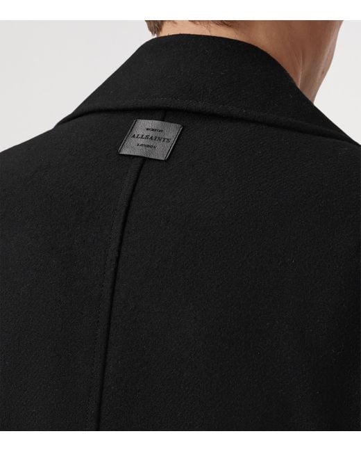 AllSaints Black Wool-Blend Curran Overcoat for men