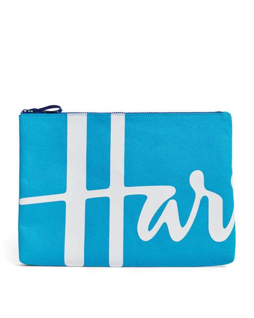 Harrods Blue Large Cotton Logo Pouch for men