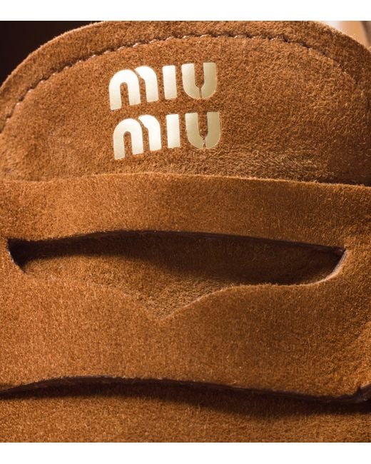 Miu Miu Brown Suede Ruches Loafers