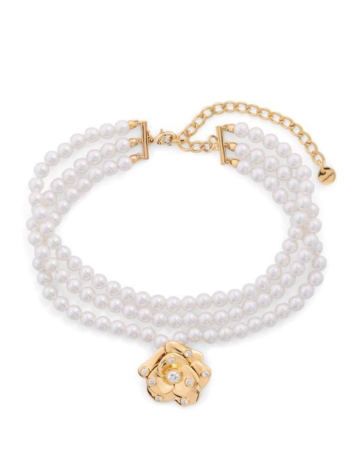 Self-Portrait White Faux Pearl Flower Choker