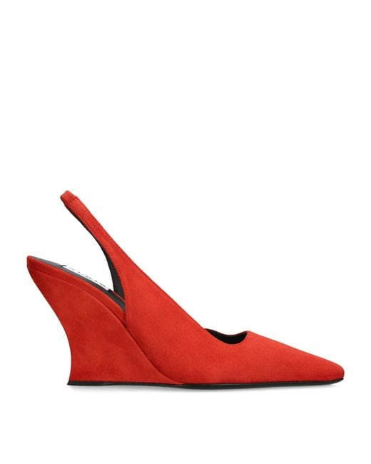 Alaïa Red Suede Wedge Slingback Heels 90