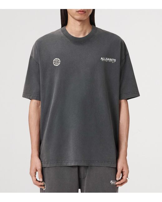 AllSaints Gray Organic Cotton Emblem Hoodie for men