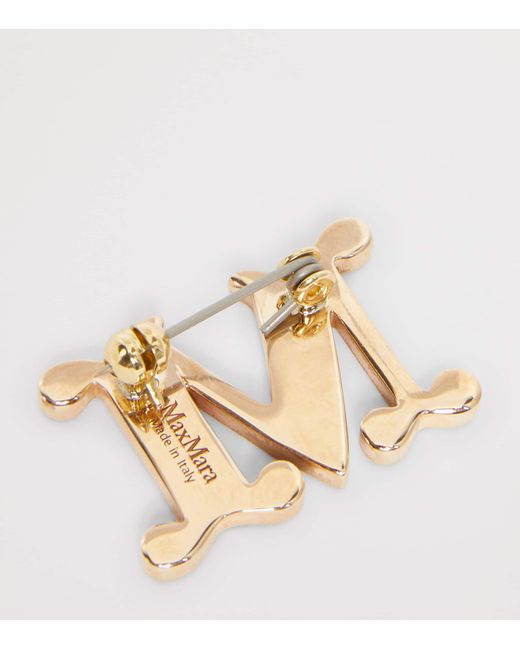 Max Mara Natural Embellished Monogram Brooch