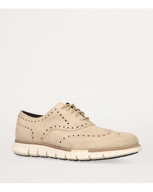 Cole Haan Natural Suede Zerøgrand Remastered Wingtip Oxford Shoes for men