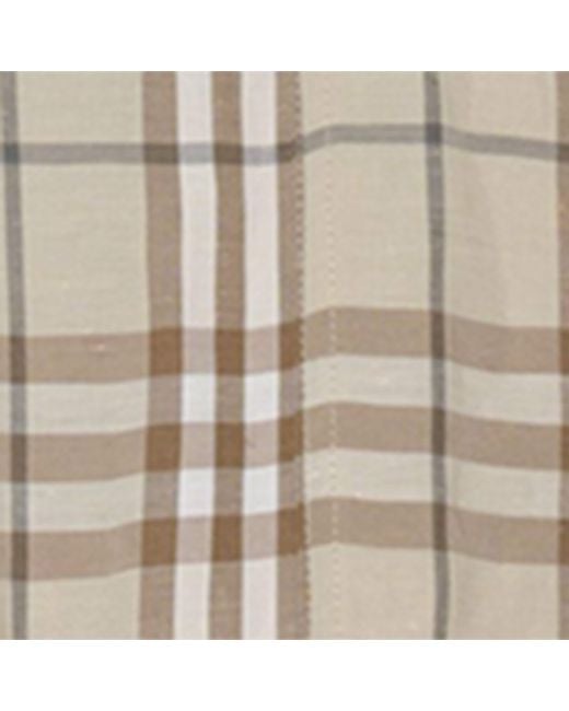 Burberry White Short-Sleeve Check Linen-Blend Belted Mini Shirtdress