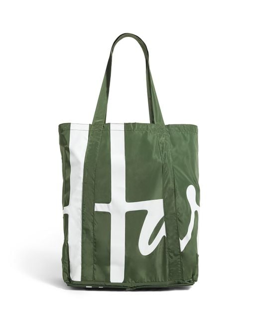 Harrods Green Logo Pocket Shopper Bag