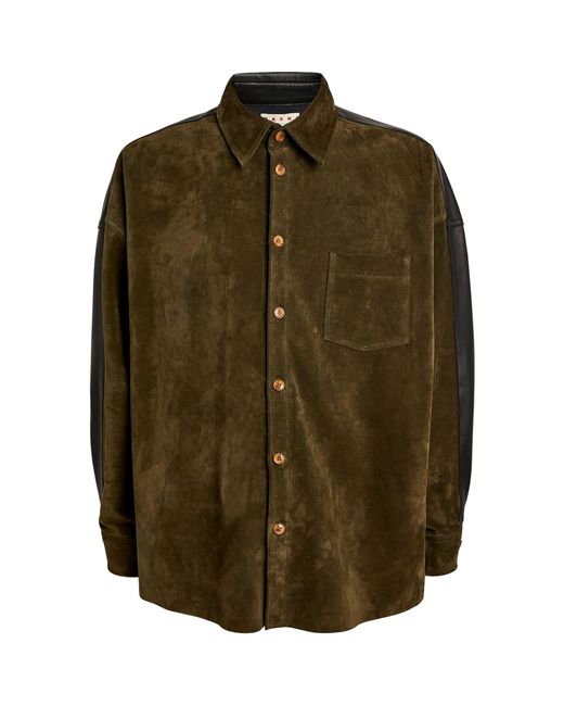 Marni Green Suede-leather Shirt for men