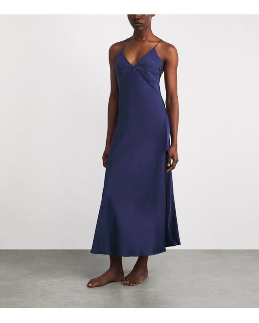 Bocan Blue Satin Lace-Trim Sonya Slip Dress